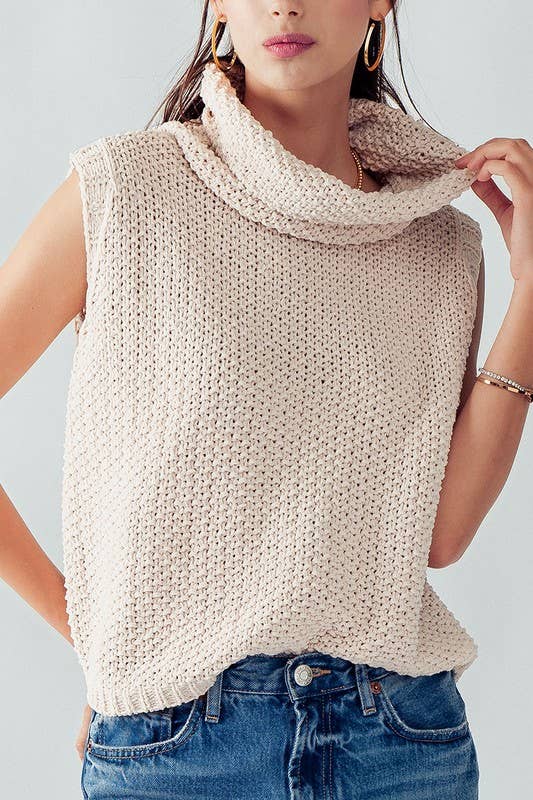 SLEEVELESS COWL NECKLINE CROCHET TOP