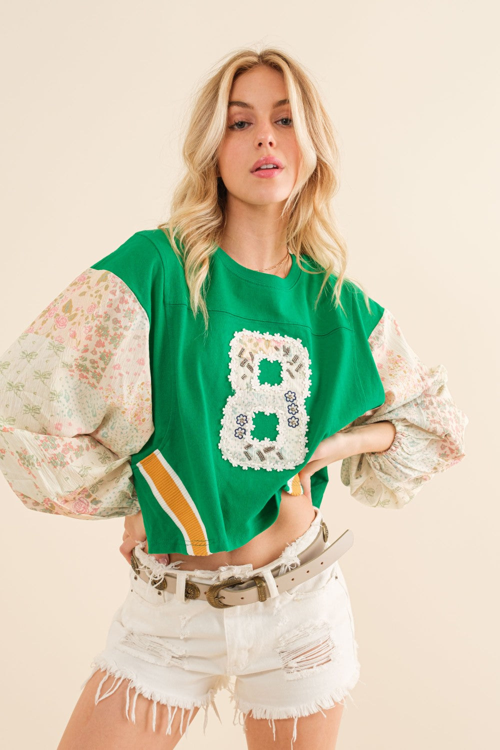 T Cotton Jersey Varsity Floral Pull Color Block