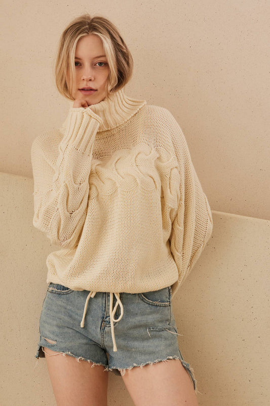 MEL1222 Turtle Neck Cropped Knit Sweater