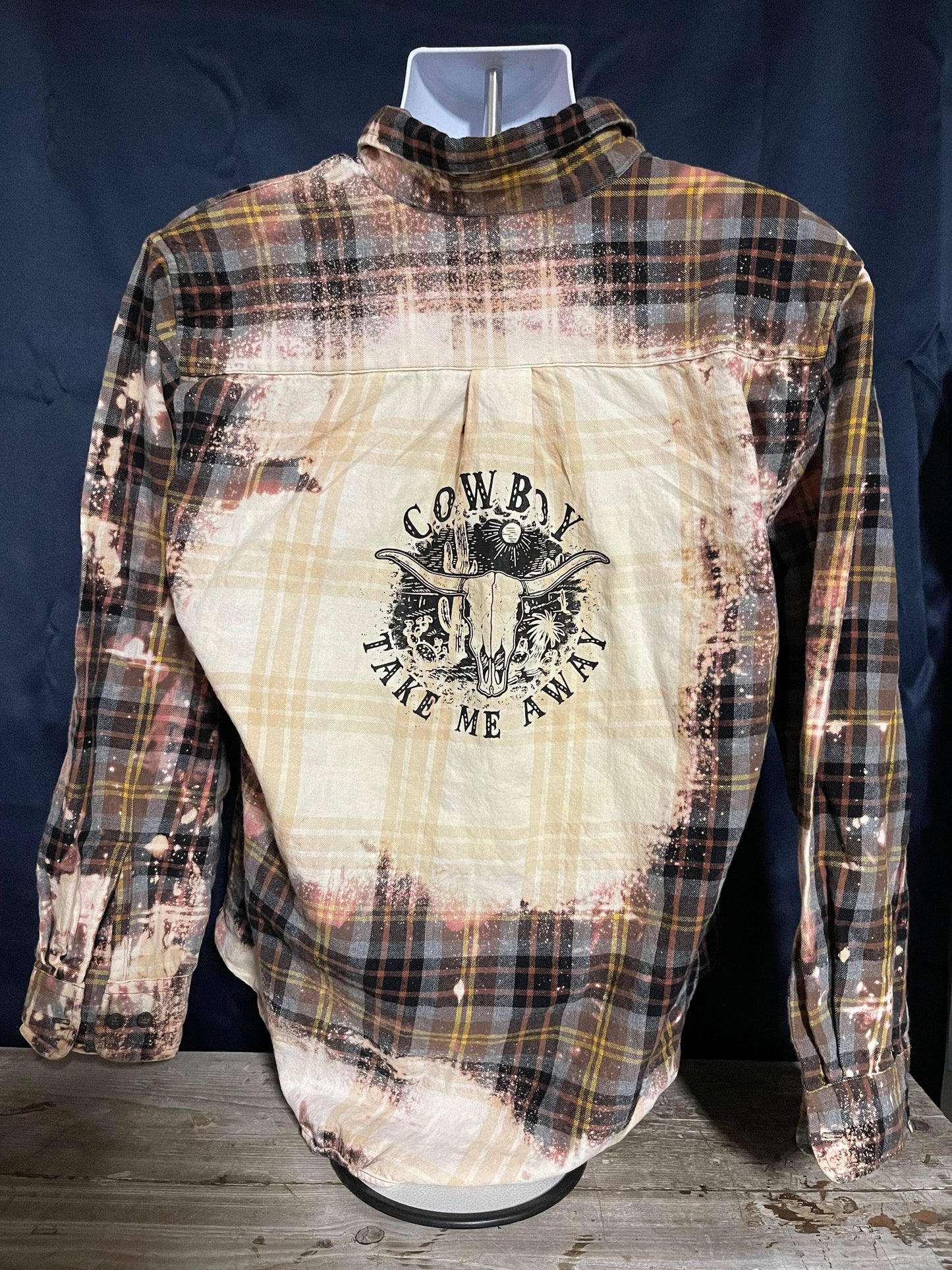 IN0127 Cowboy Take Me Away Bleached Button Down Shirt