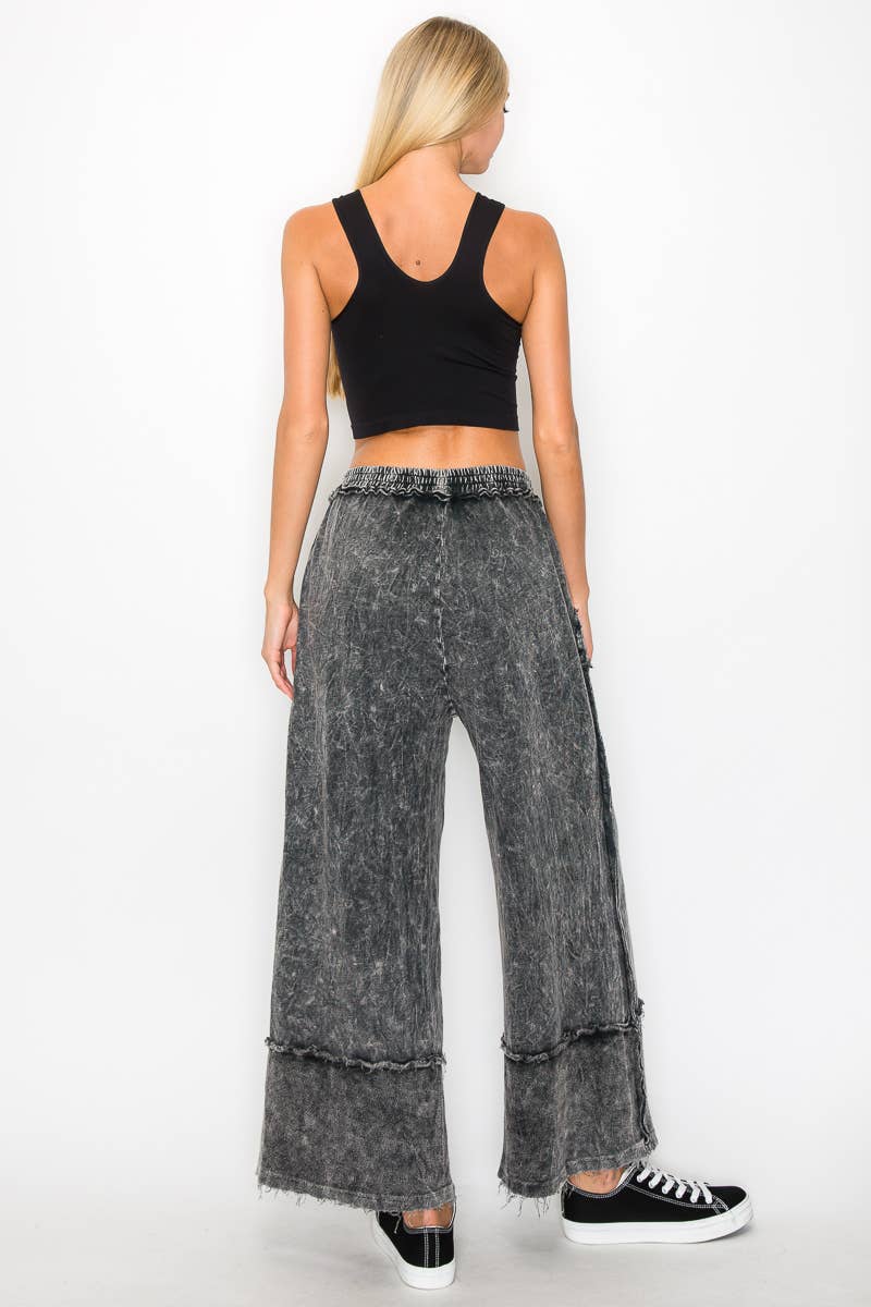 JH1219 Wide Pants with raw hem frayed details HP5536