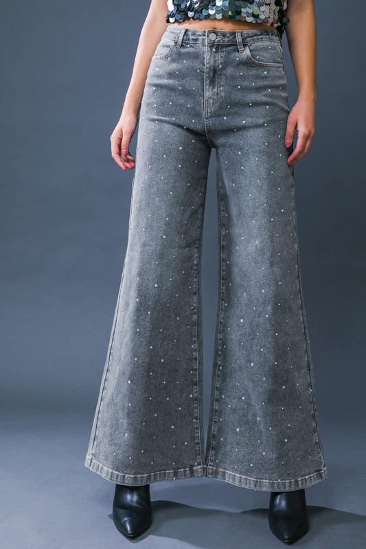 FT919 Embellished washed Denim Pant