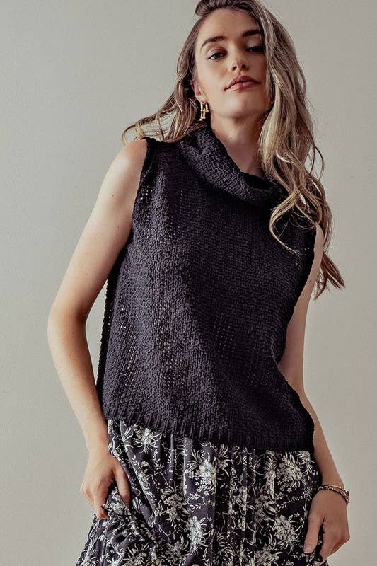 SLEEVELESS COWL NECKLINE CROCHET TOP