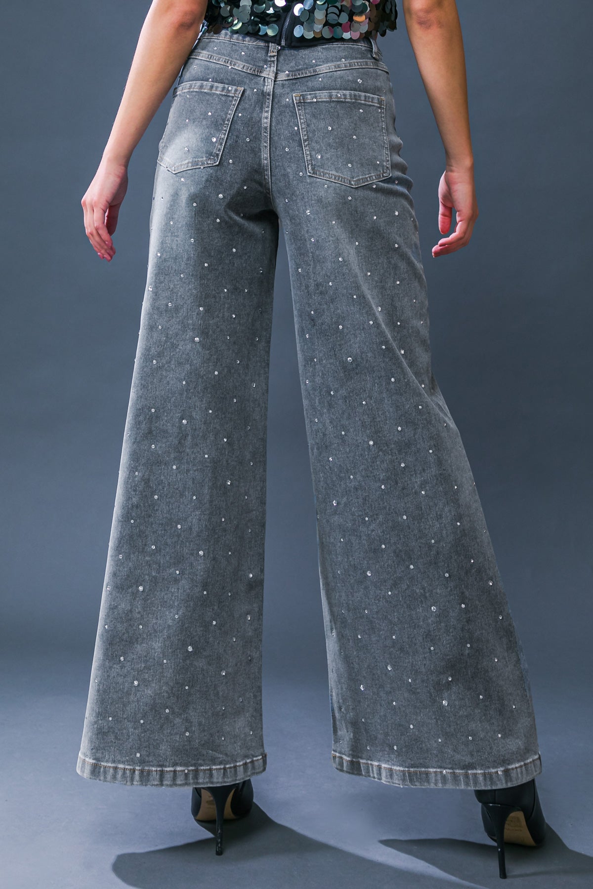 FT919 Embellished washed Denim Pant