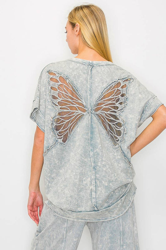 OHSOCUTE Mineral Wash Butterfly appliques top  HT5521